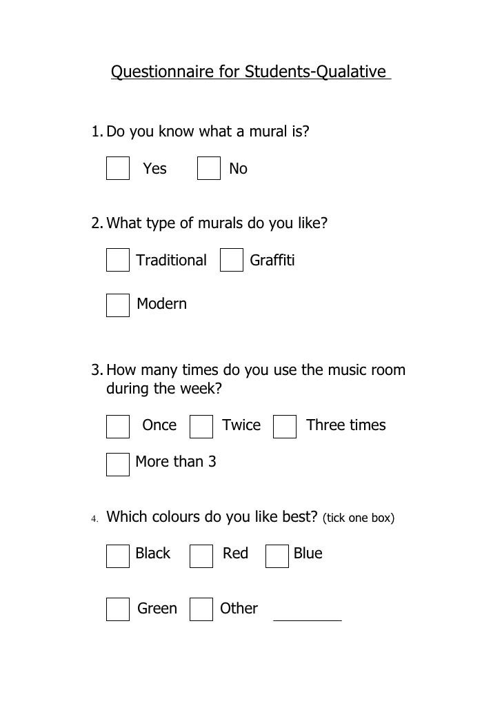 Questionnaire for staff