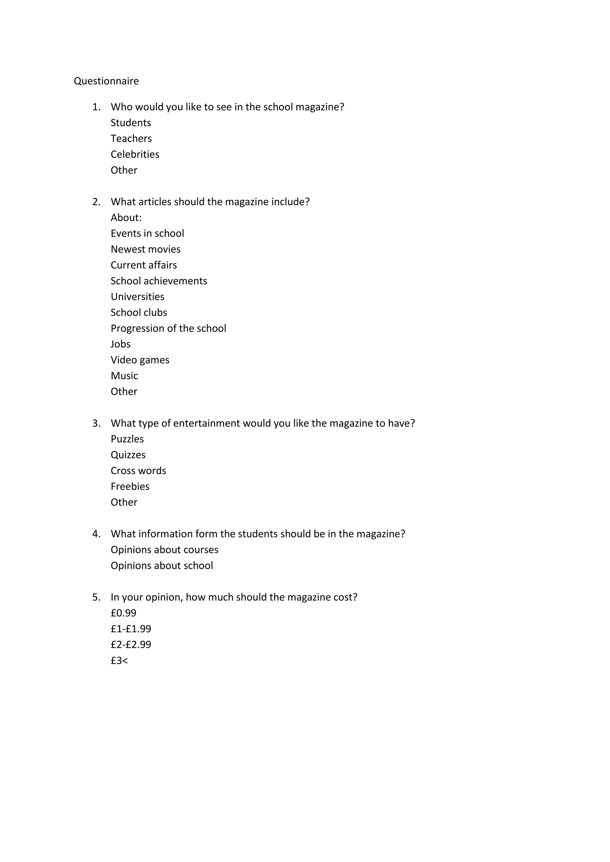 Questionnaire for the pre. task | DOCX