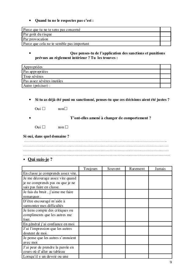 Questionnaire france qualité de vie au collège