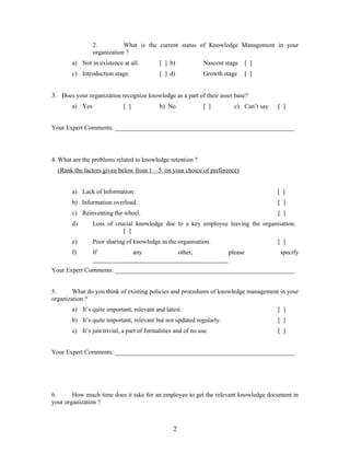 Questionnaire in knowledge management | DOC