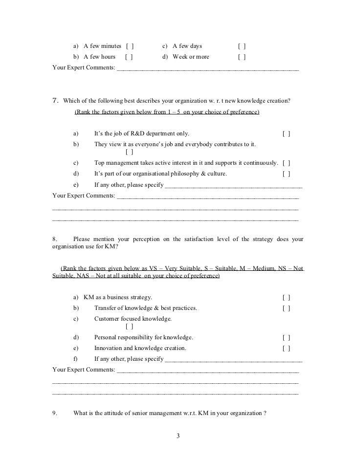 questionnaire for managers