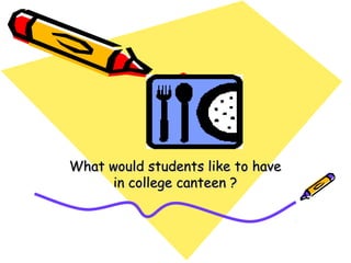 What would students like to haveWhat would students like to have
in college canteen ?in college canteen ?
 