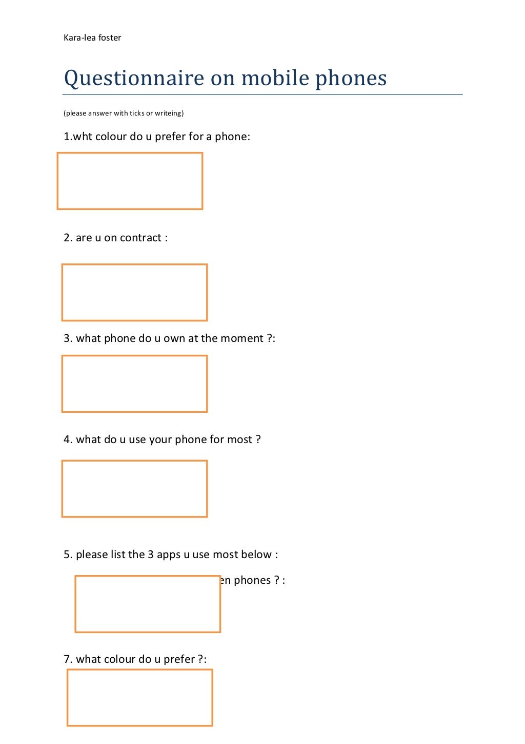 Questionnaire on mobile phones