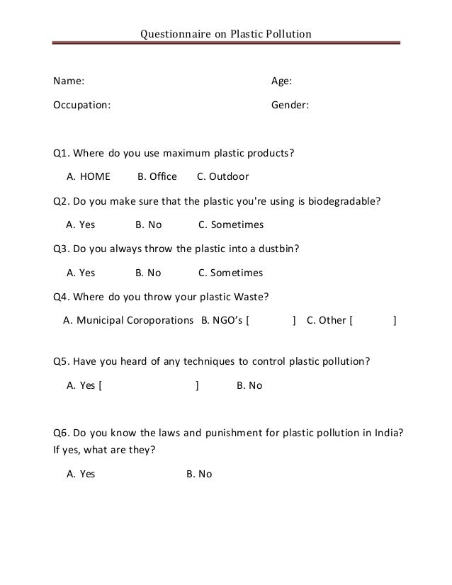 Questionnaire On Land Pollution