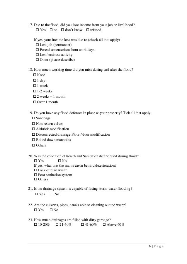 Questionnaire on Storm Water Flooding