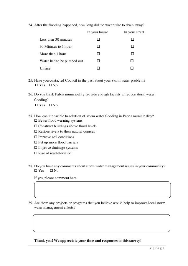Questionnaire on Storm Water Flooding