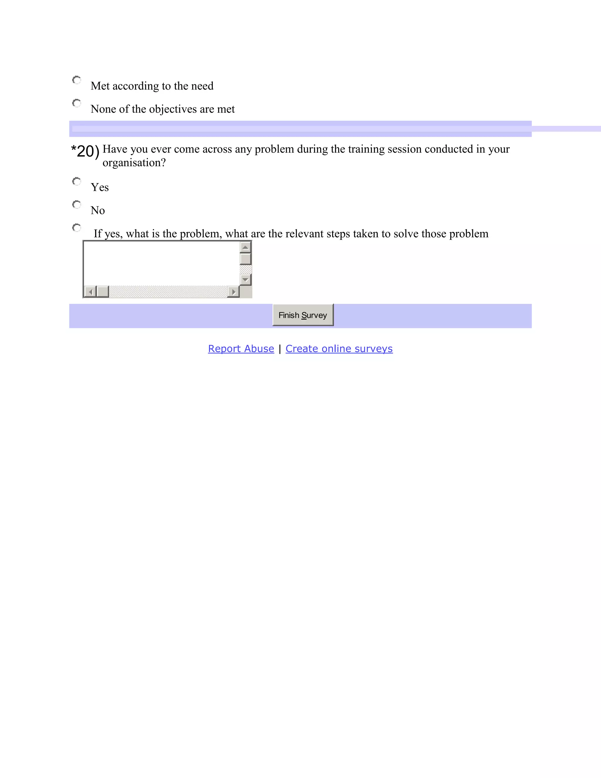 Questionnaire on training