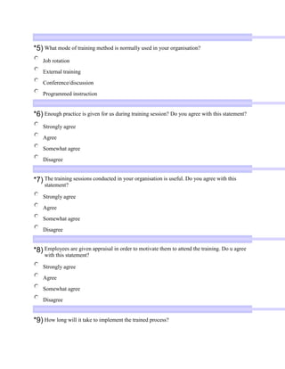 Questionnaire on training