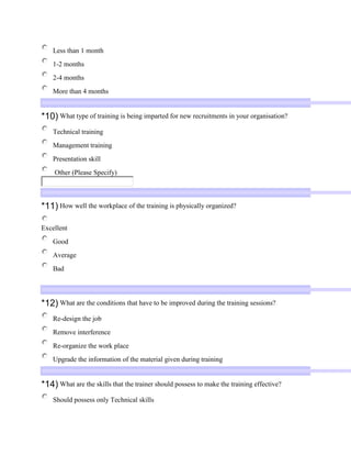 Questionnaire on training