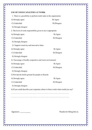 Capability To Work Questionnaire.pdf Questionnaire on work culture of an organization | DOCX