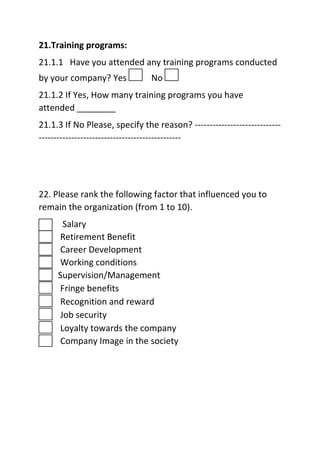 employee retention project Questionnaire pdf | PDF