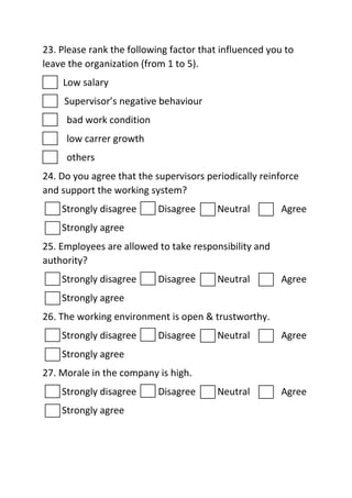 employee retention project Questionnaire pdf | PDF