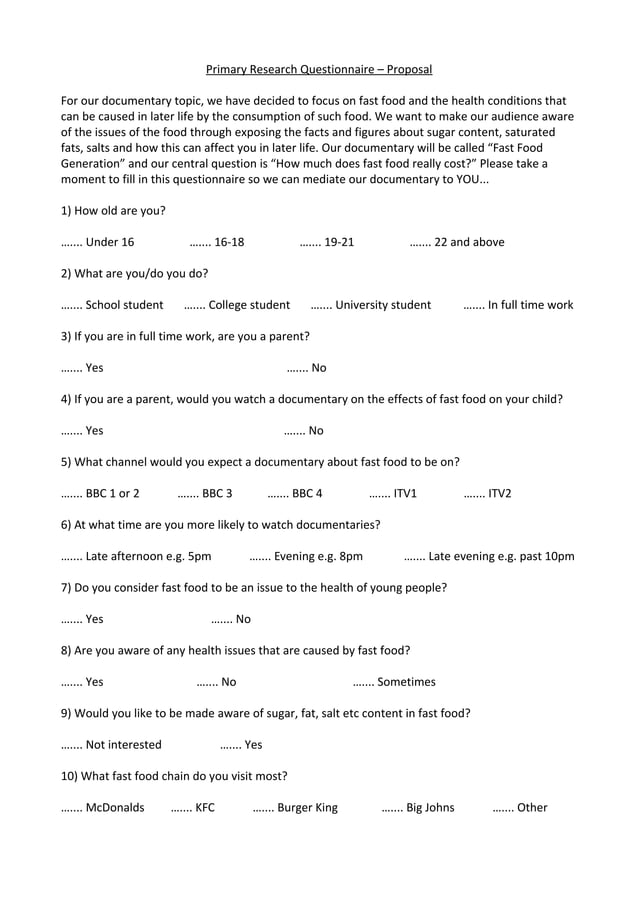 Questionnaire Primary Research PDF