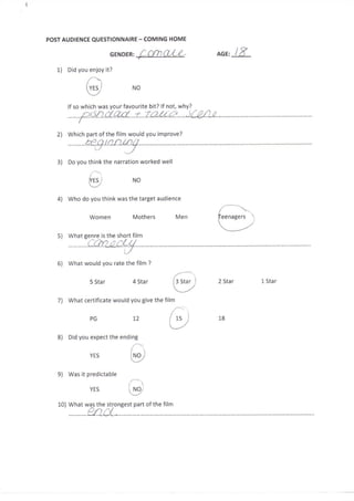 Post Production Questionnaire