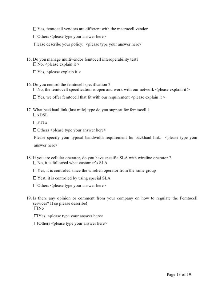Questionnaires On Heterogeneous Network Including The Femtocell