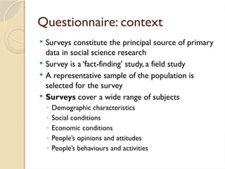 Social Science Survey Examples Questionnaire SSCU, details on questions. | PPTX