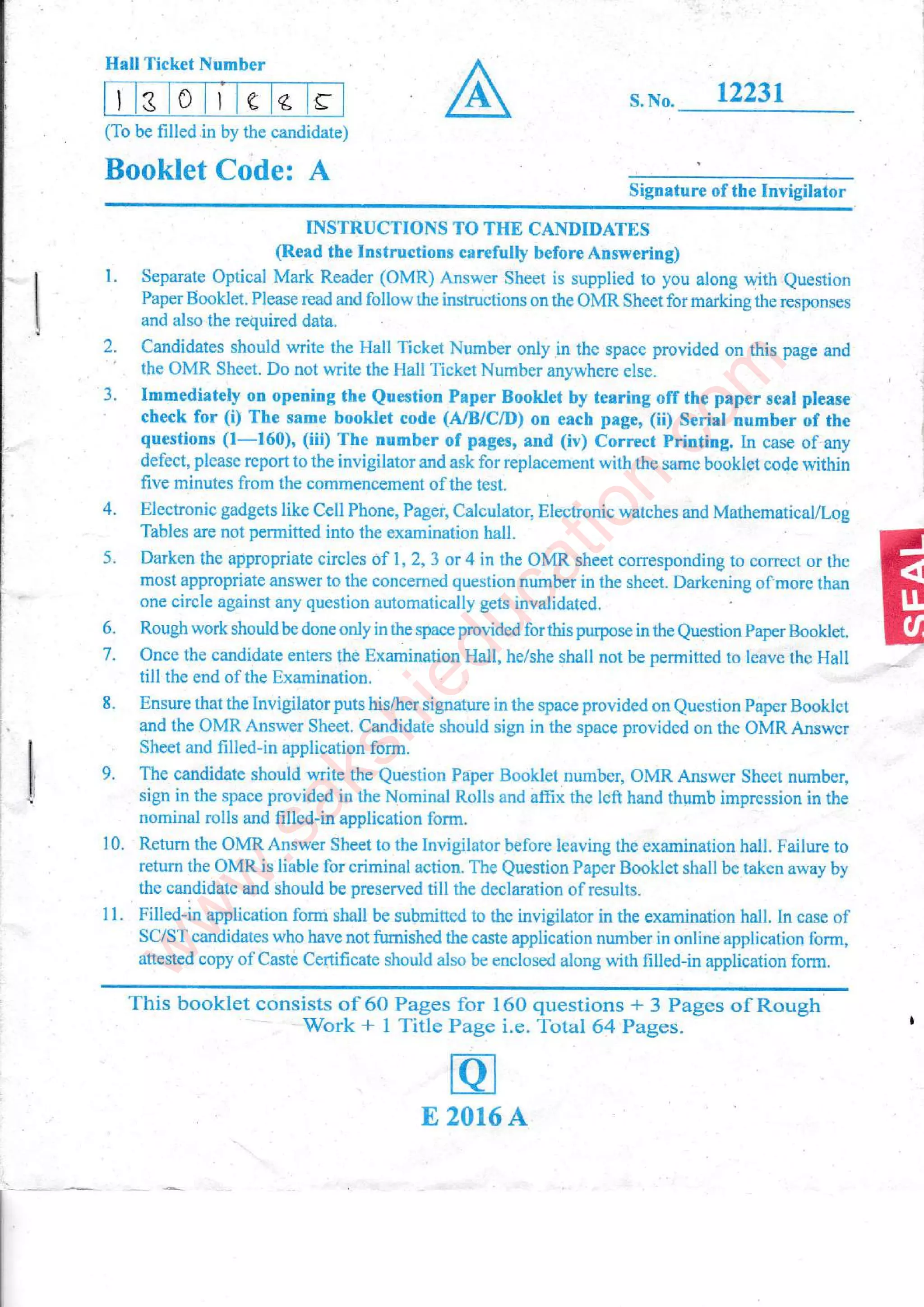 TS EAMCET 2016 Engineering Question Paper | PDF