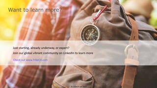 Want to learn more?
Just starting, already underway, or expert?
Join our global vibrant community on LinkedIn to learn more
© TribeCX Ltd 2017
Check out www.TribeCX.com
 