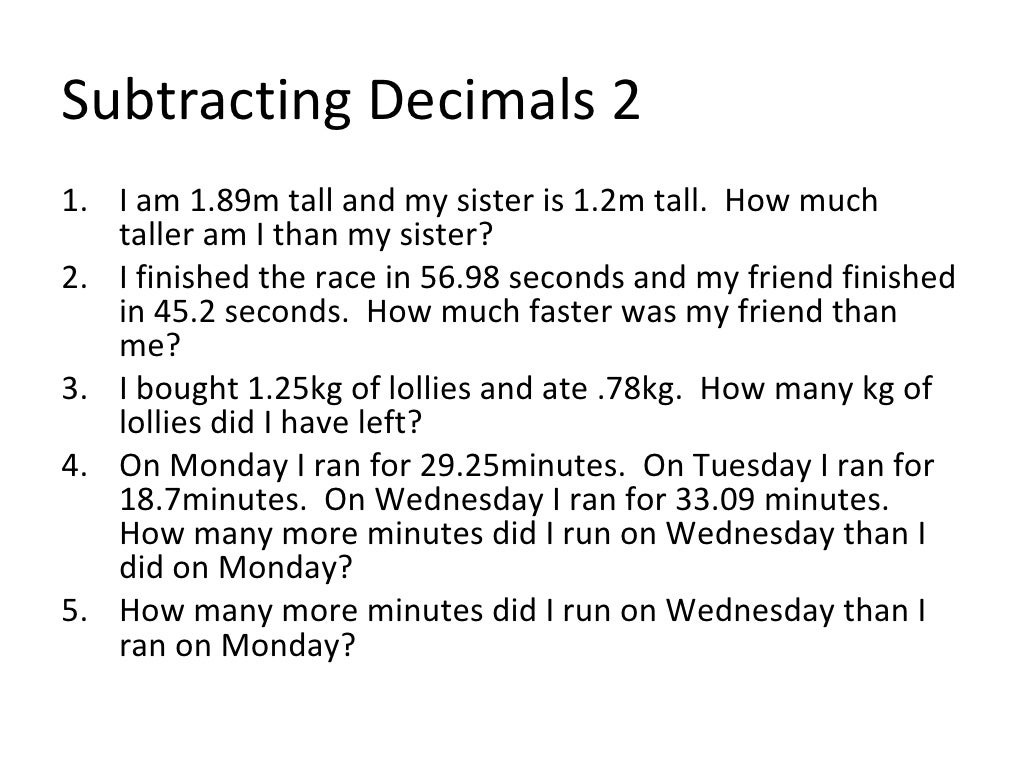 Questions With Decimals