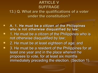 Questions and answer on the 1987 Philippine Constitution | PPT