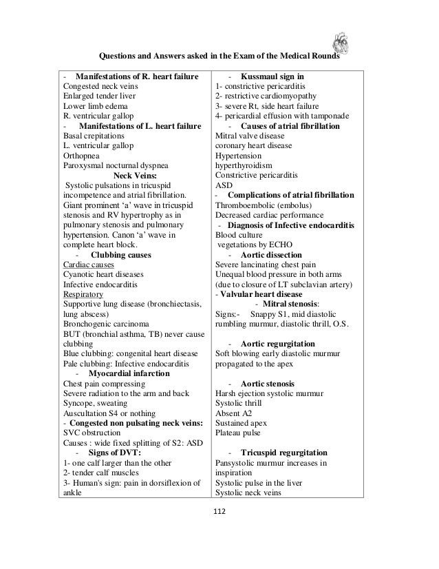 Questions and answers asked in the exam of the medical rounds