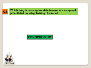 Which drug is more appropriate to reverse a verapamil
potentiated non-depolarizing blockade?
EDROPHONIUM
93
PREPP-19
 
