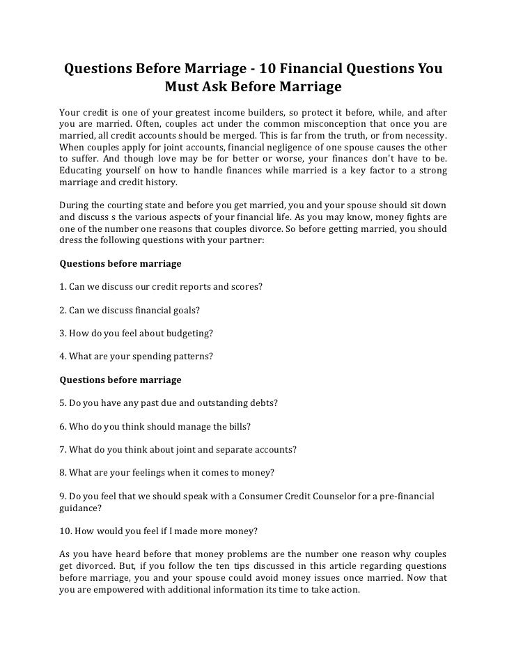 Couples pre for marriage questionnaire Premarital Counseling