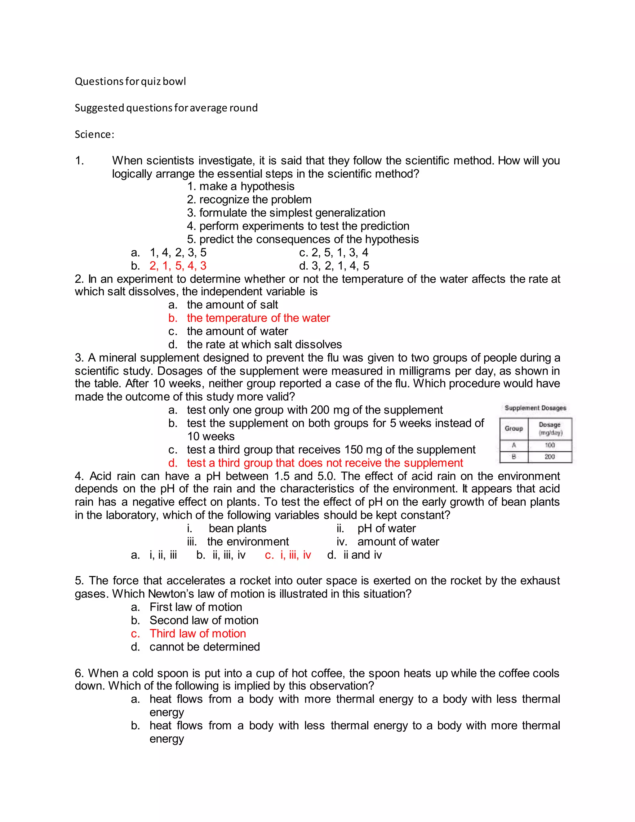 Quiz Bowl Questions (Science) PDF