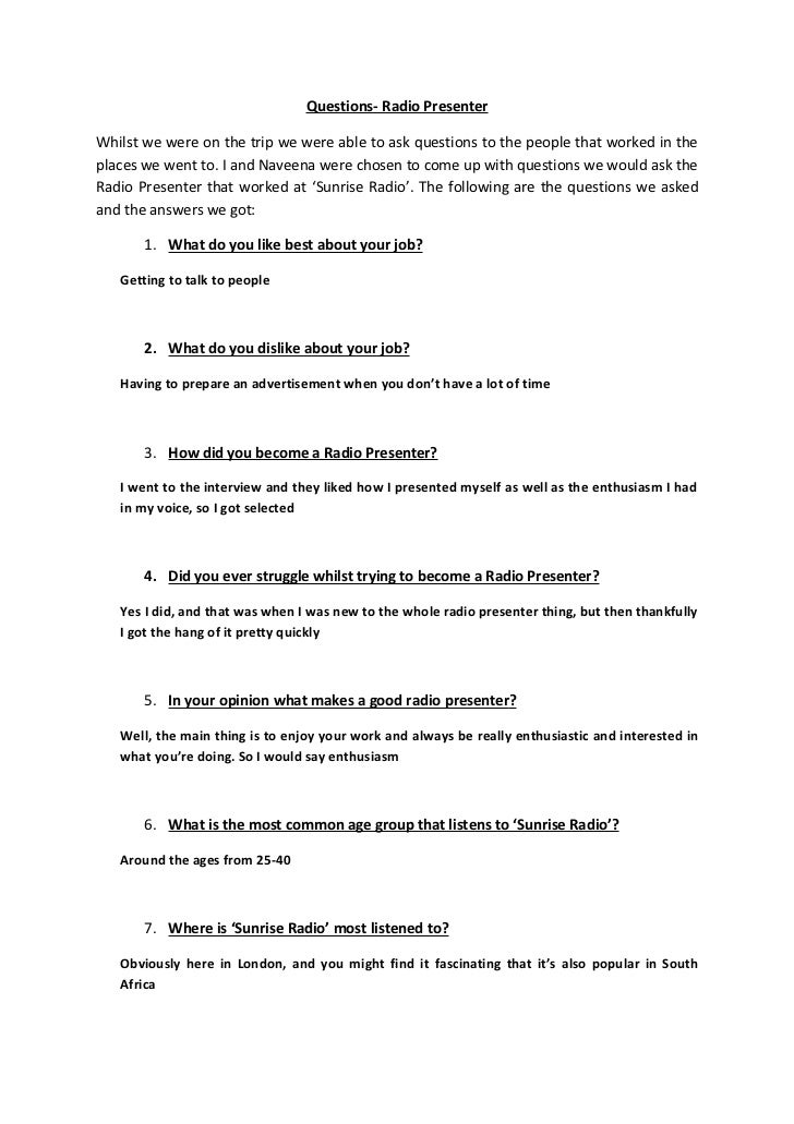 Questions for radio presenter