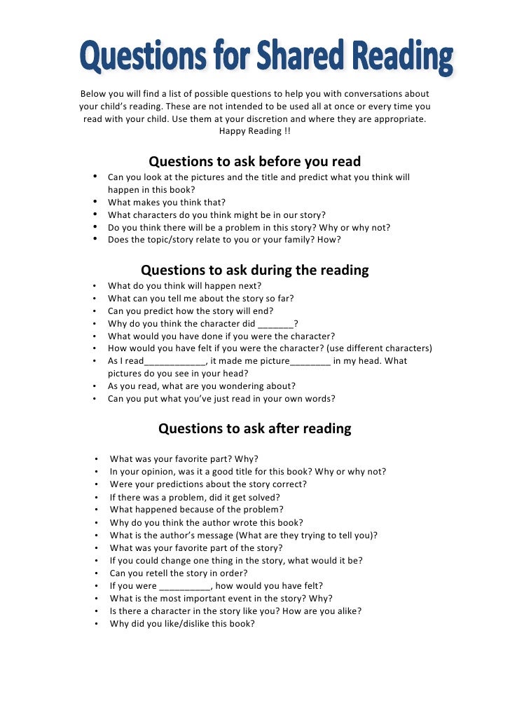 Questions For Shared Reading