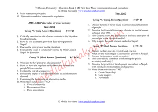 Questions of journalism and mass communication tribhuvan university ...