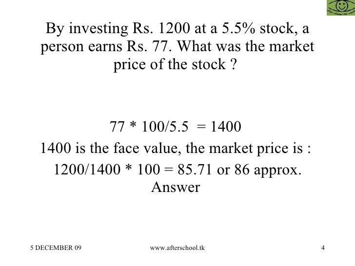 Questions on shares and stocks for aptitude tests