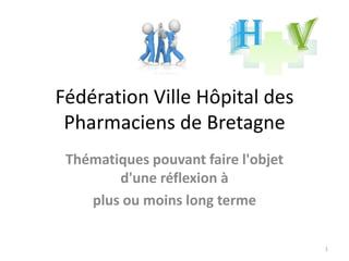 Fédération Ville Hôpital des
Pharmaciens de Bretagne
Thématiques pouvant faire l'objet
d'une réflexion à
plus ou moins long terme
1
 