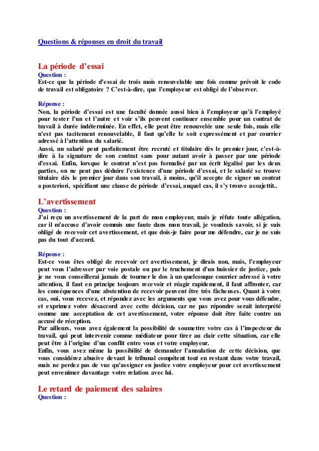 questions r 233 ponses en droit du travail questions r 233 ponses en droit du travail