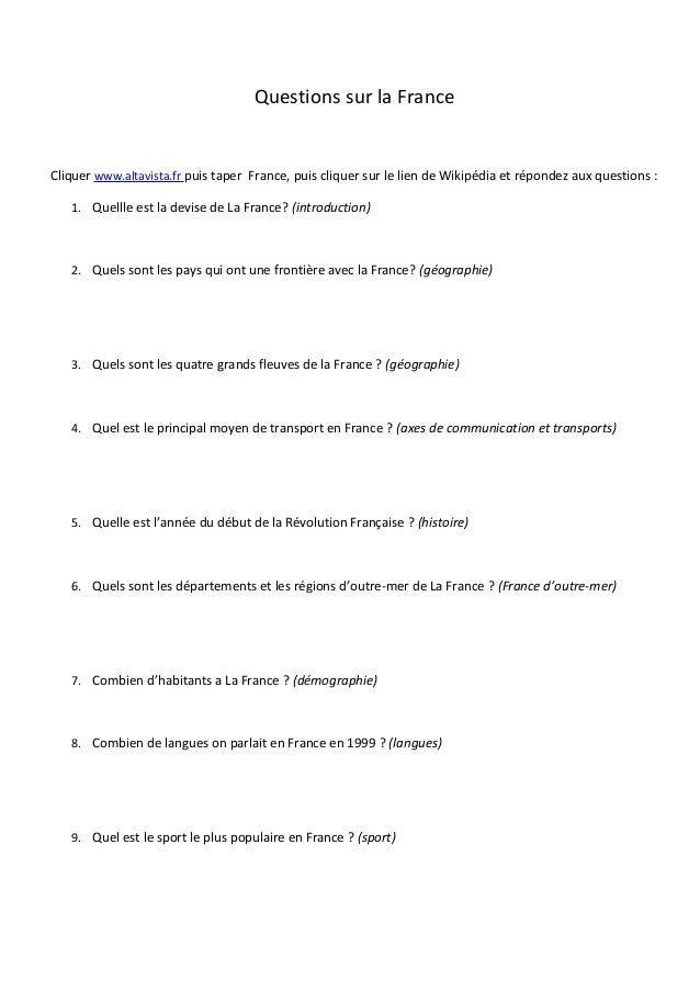 Questions sur la france