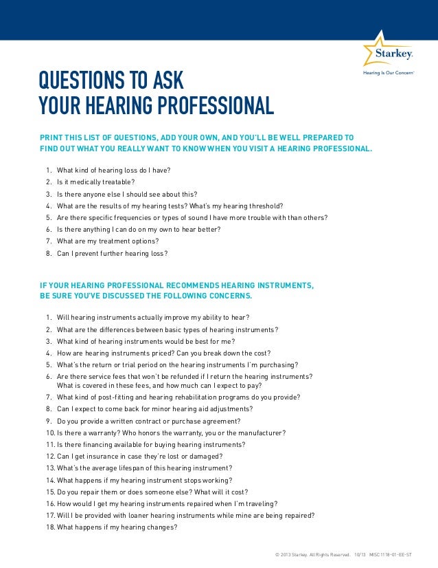 Questions to ask a hearing professional