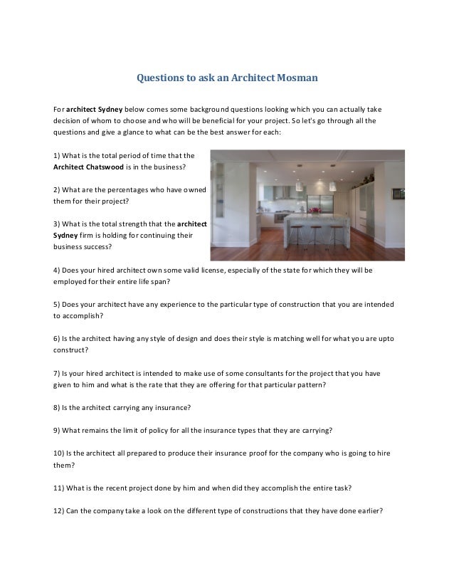 Questions to ask an architect mosman