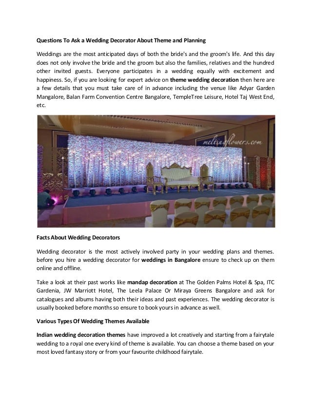 Questions To Ask A Wedding Decorator About Theme And Planning
