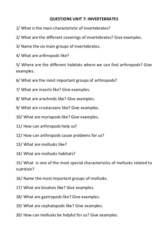 Questions U 7: Invertebrates