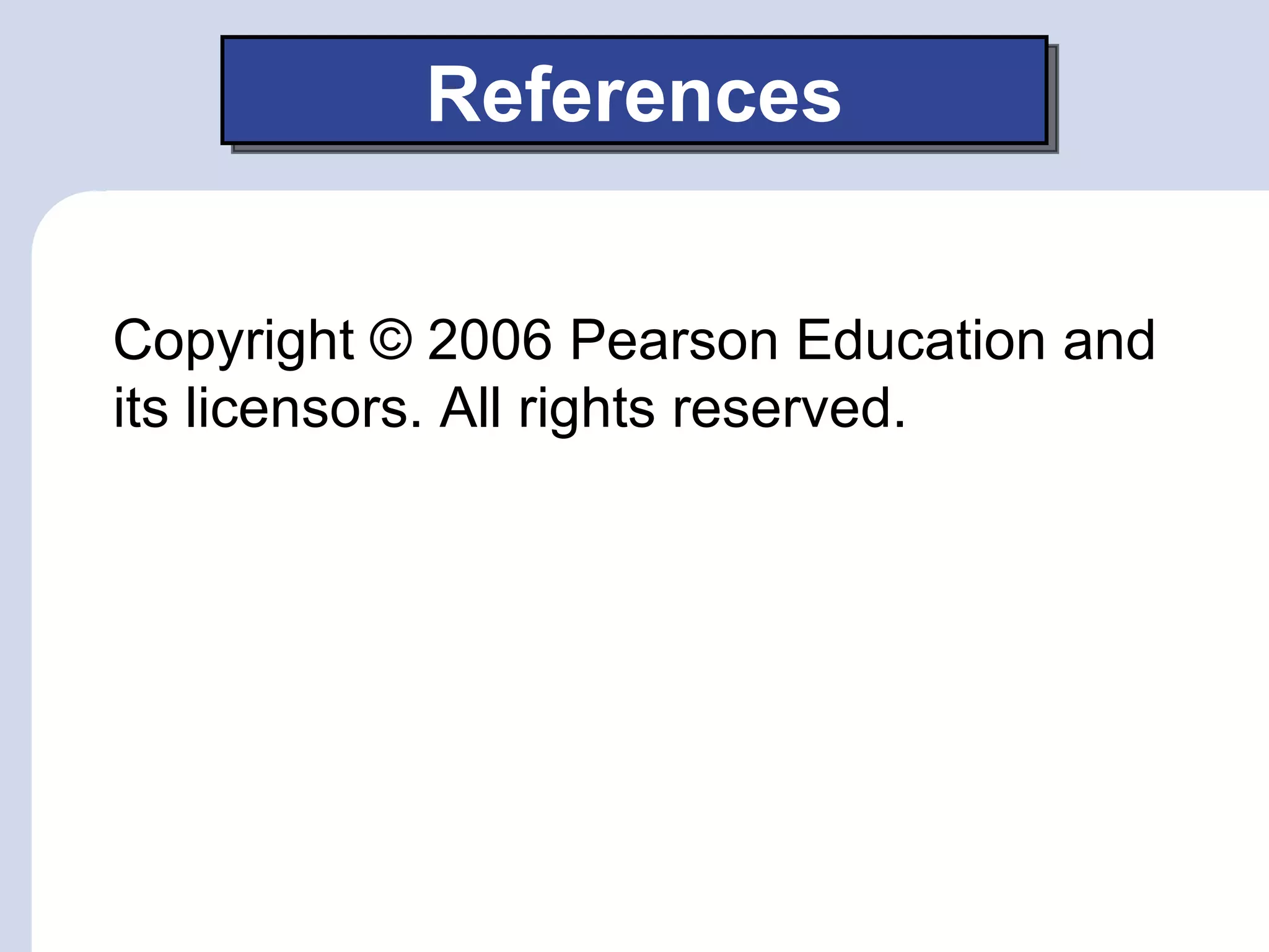 References


Copyright © 2006 Pearson Education and
its licensors. All rights reserved.
 