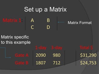 Set up a Matrix Matrix FormatMatrix specific to this example