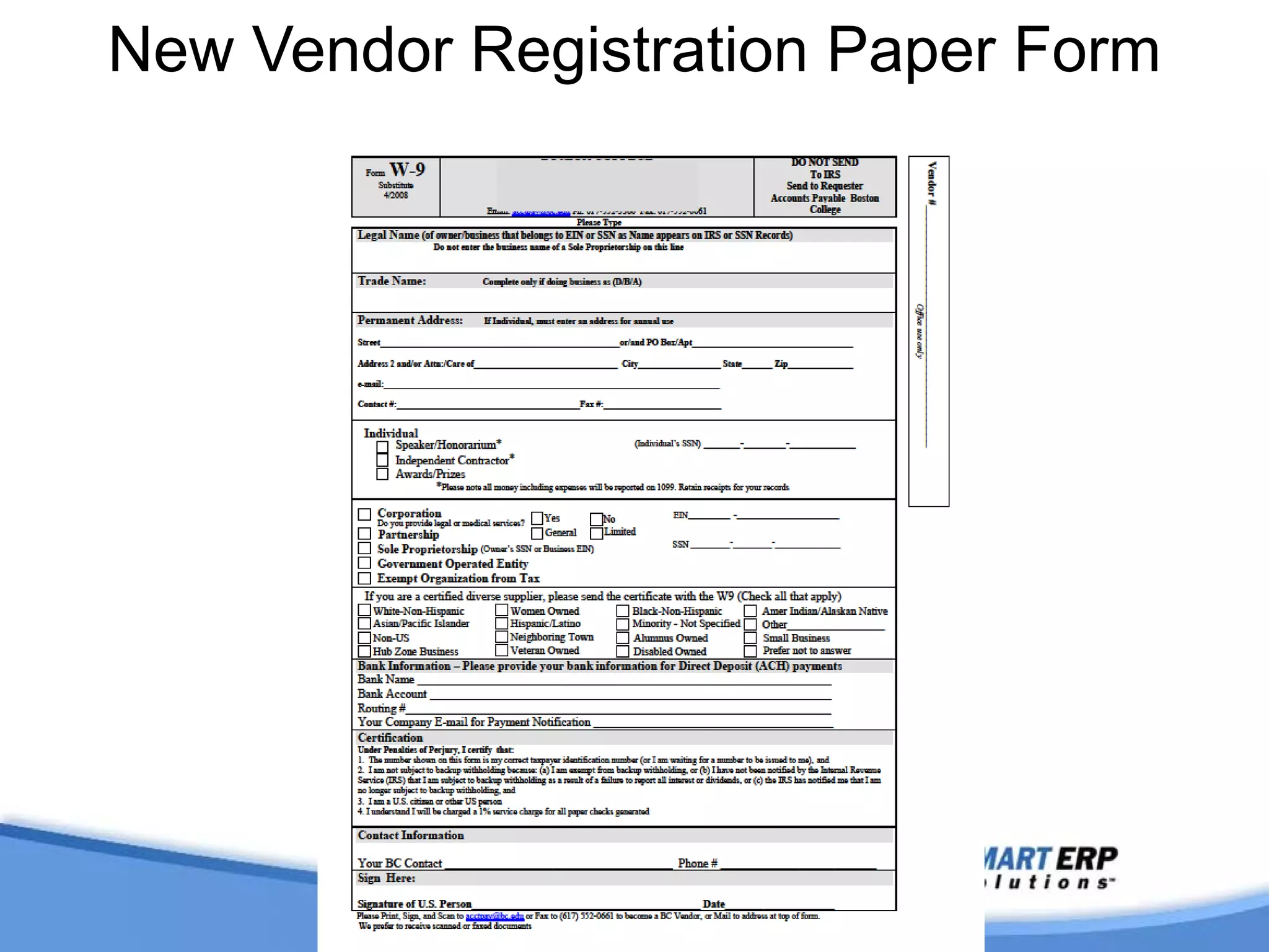 New Vendor Registration Paper Form
 