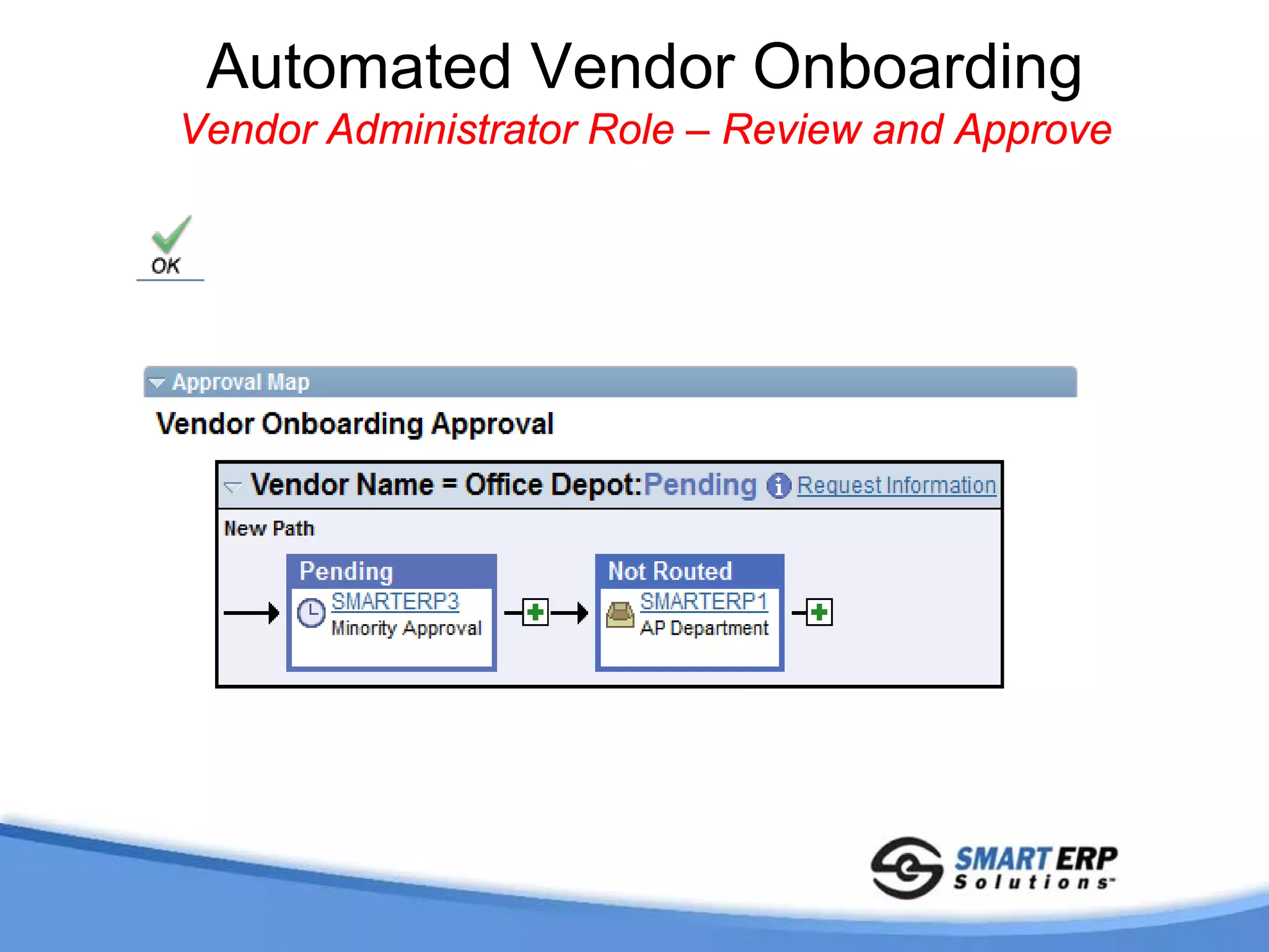 Automated Vendor Onboarding
Vendor Administrator Role – Review and Approve
 