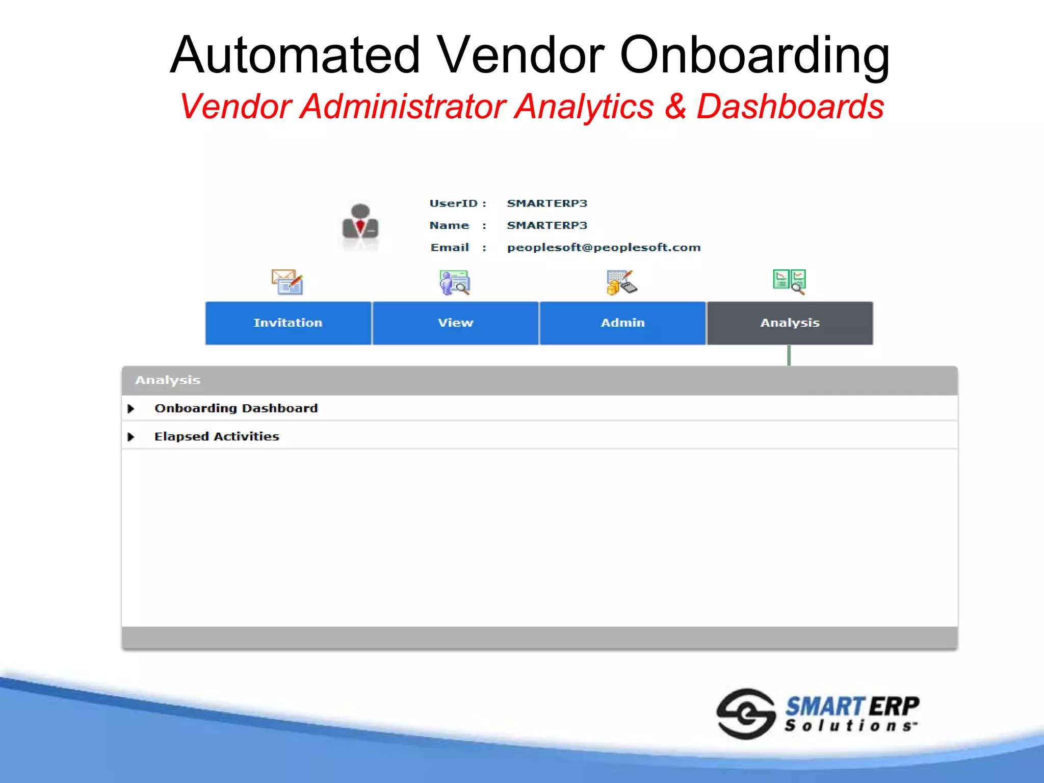Automated Vendor Onboarding
Vendor Administrator Analytics & Dashboards
 