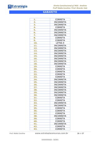 !∀#∃∀%&∋(&)∗%∀%+,∀&)−.∋/0∋1233∋4∋5)−.∀∗%−∋
6#&78∋29:∀−∋(−#&.∀)−∋0∋6#&7;∋<∀,−#:& =−.∃∋! !
!
6#&7;∋29:∀−∋(−#&.∀)−∋∋∋∋∋∋∋∋∋∋∋∋∋∋∋∋∋∋∋∋∋∋∋∋!!!∀#∃%&∋%#()∋∗+,∗−&∃+∃∀∗+.∀/&0!!!!!!!!!!!!!!!!!!!!!%∗!#∃!%&!
GABARITO
!
1. CORRETA
2. INCORRETA
3. INCORRETA!
4. CORRETA!
5. INCORRETA !
6. INCORRETA!
7. INCORRETA
8. CORRETA
9. CORRETA
10. LETRA E
11. INCORRETA!
12. INCORRETA !
13. INCORRETA !
14. INCORRETA !
15. INCORRETA
16. INCORRETA
17. INCORRETA
18. INCORRETA
19. CORRETA
20. CORRETA
21. CORRETA
22. CORRETA
23. CORRETA
24. INCORRETA
25. INCORRETA
26. INCORRETA
27. INCORRETA
28. INCORRETA!
29. INCORRETA!
30. INCORRETA
31. CORRETA !
32. CORRETA !
33. INCORRETA!
34. INCORRETA!
35. CORRETA
36. CORRETA
37. CORRETA
38. INCORRETA
39. CORRETA
40. CORRETA
41. INCORRETA
42. CORRETA
43. CORRETA
00000000000
00000000000 - DEMO
 