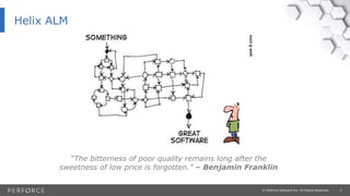 2© Perforce Software Inc. All Rights Reserved.
“The bitterness of poor quality remains long after the
sweetness of low price is forgotten.” – Benjamin Franklin
Helix ALM
 