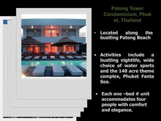 Perfect spot for water sport activitiesChateau Dale ResortPattaya!!ThailandLocated adjacent to the Jomtren Beach- 6 km stretch of white sandy coastlineEach unit equipped with a bed room, living room with double pullout sofa bed and partial kitchen.