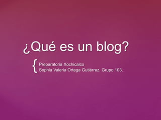 {
¿Qué es un blog?
Preparatoria Xochicalco
Sophia Valeria Ortega Gutiérrez. Grupo 103.
 