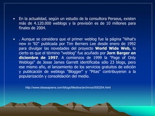 Estructura del blog.5.  Taxonomía de los BlogsEstructura de un Blogs. ¿Cómo hacer comentarios en un blog?       7.1 Características de un blog de calidad? 8. Tipos de blogs 9  Tipos de blogs empresariales.10. ¿Por qué tener un blog? 11. Herramientas para su creación y mantenimiento. 12. Características Técnicas.13. Enemigos del funcionamiento de un blog. 14. Importancia de los Contenidos Originales?. 15. Consejos para escribir un blog. Importancia de los Títulos. 16.1 Características de un título.18. La utilidad de un blog académico.19. Servicios de edición y alojamiento de blogs.20. Ejemplos de Blogs por GénerosBibliografía
