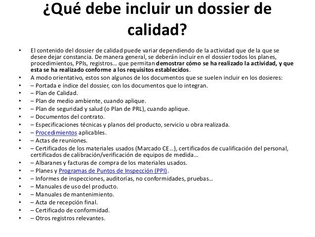 Qué es un dossier de calidad